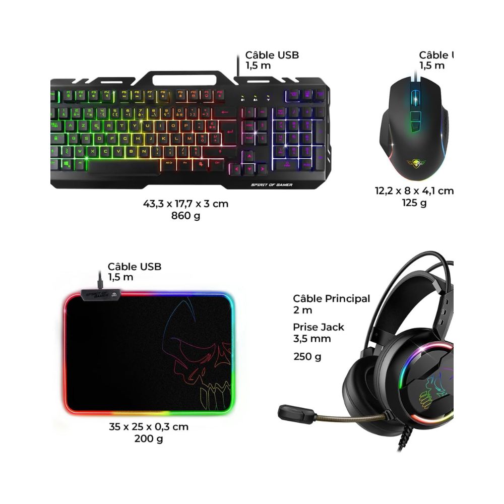 4 en 1 Ultimate 300 - Clavier-Souris-Tapis-Casque5 The G-Lab Pack Gaming Ultimate 300 - Combo 4-en-1 Clavier, Souris, Tapis et Casque Rétroéclairés