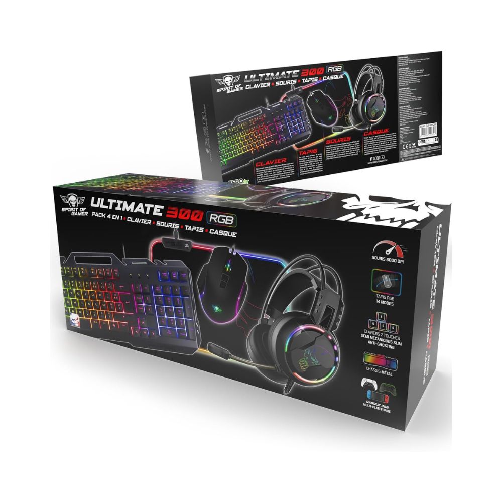 4 en 1 Ultimate 300 - Clavier-Souris-Tapis-Casque6 The G-Lab Pack Gaming Ultimate 300 - Combo 4-en-1 Clavier, Souris, Tapis et Casque Rétroéclairés