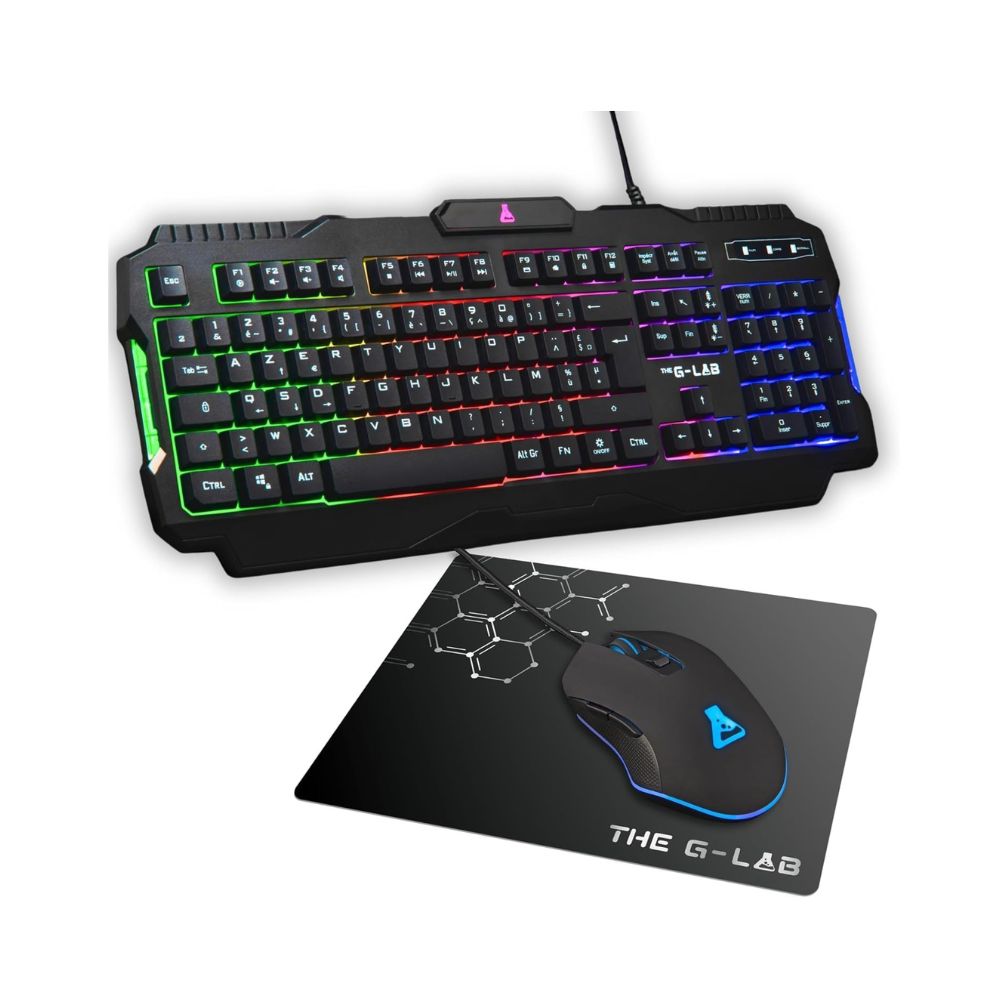 Clavier-souris The G-Lab Combo Helium - Pack Gaming Clavier AZERTY et Souris Filaire Rétroéclairés