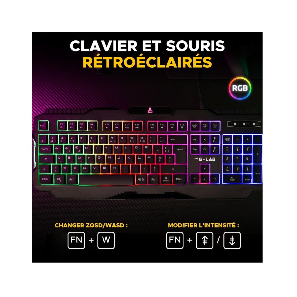 Clavier-souris1 The G-Lab Combo Helium - Pack Gaming Clavier AZERTY et Souris Filaire Rétroéclairés