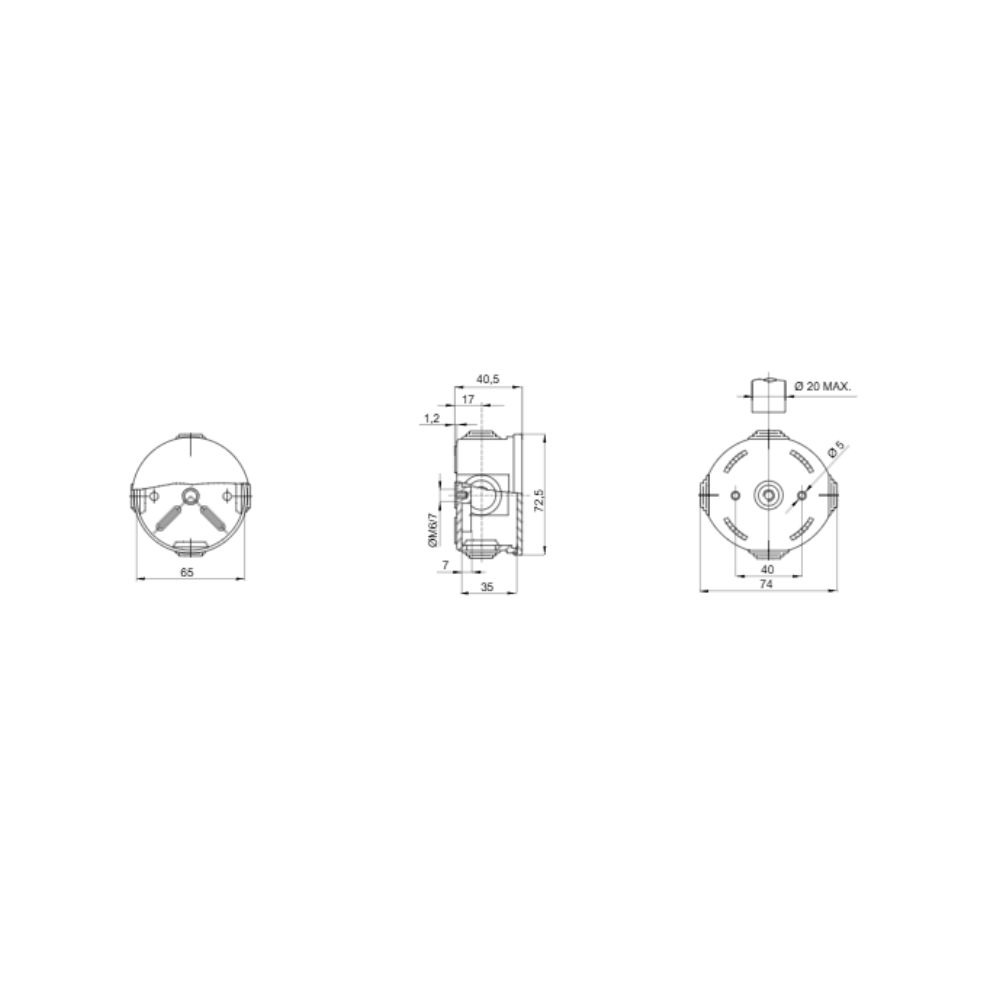 BOÎTE DE DÉRIVATION ronde1 Boîte de dérivation ronde Gewiss IP44 - Ø65x35mm - Couvercle à clipser