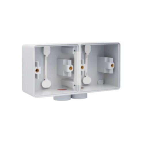 Boîte en saillie double horizontal étanche aux projections d'eau avec une entrée M20 double pour deux fonctions, couleur gris Niko Hydro Boîtier en Saillie Double Horizontal 2 Entrées Gris IP55