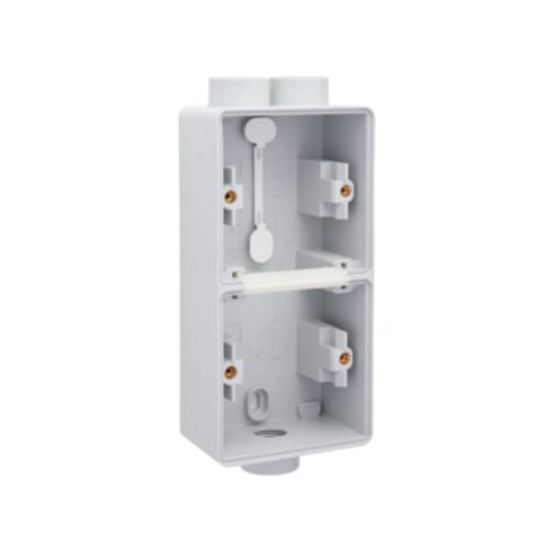 Boîte en saillie double vertical étanche aux projections d'eau avec une entrée M20 double et une entrée M20 simple pour deux fonctions, couleur gris Niko Hydro Boîtier en Saillie Double Vertical 3 Entrées Gris IP55
