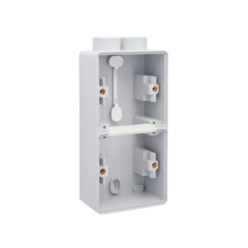 Boîte en saillie double vertical étanche aux projections d'eau avec une entrée M20 double pour deux fonctions, couleur gris Niko Hydro Boîtier en Saillie Double Vertical 2 Entrées Gris IP55