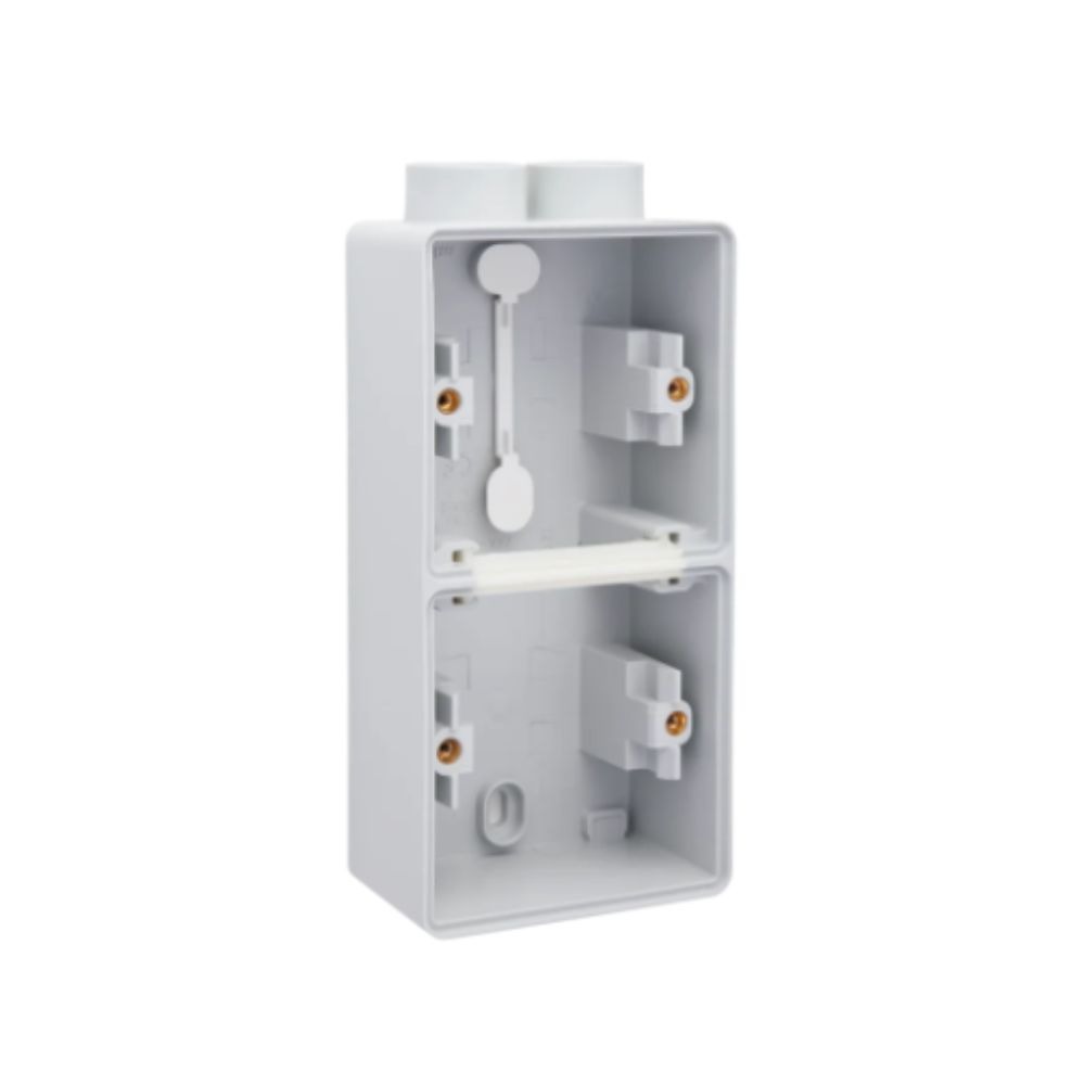 Boîte en saillie double vertical étanche aux projections d'eau avec une entrée M20 double pour deux fonctions, couleur gris Niko Hydro Boîtier en Saillie Double Vertical 2 Entrées Gris IP55