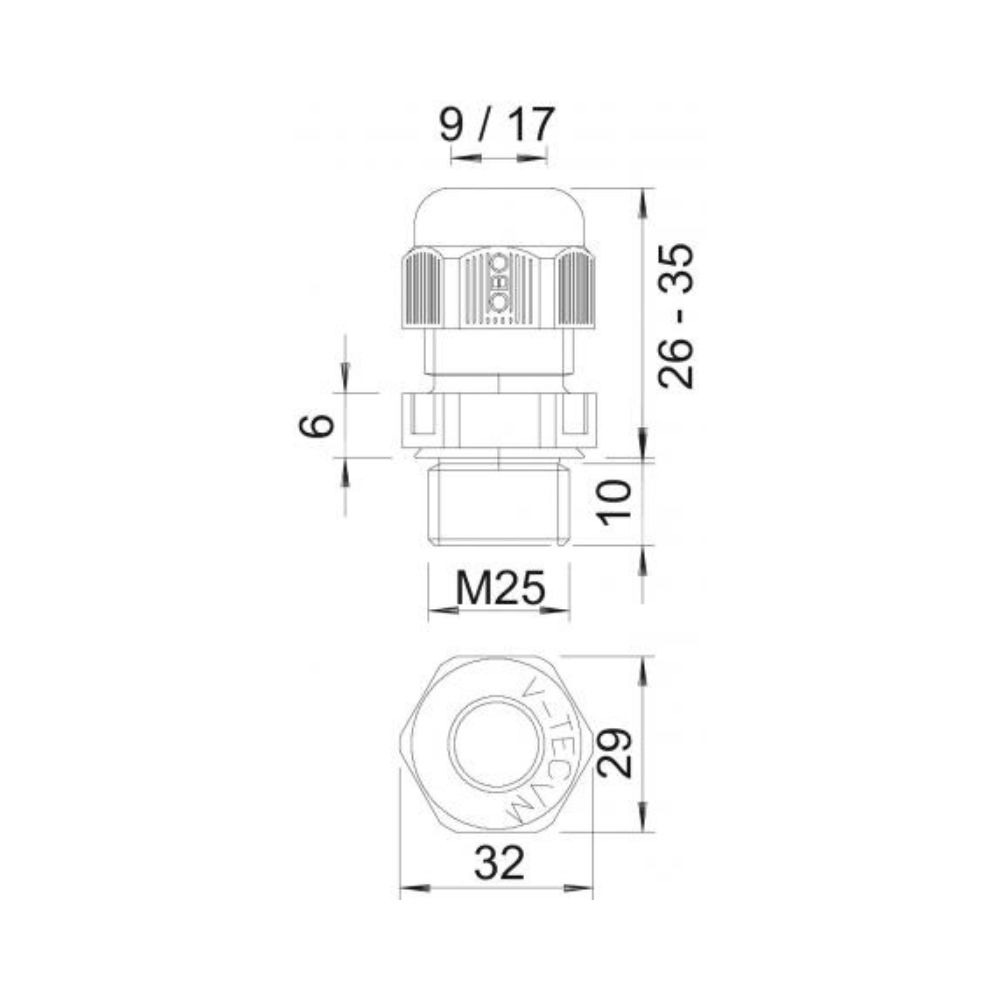 OBO Presse-Étoupe V-TEC VM M25 Gris Clair RAL 7035