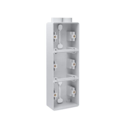 Triple boîte en saillie vertical étanche aux projections d'eau avec une entrée M20 double pour trois fonctions, couleur gris Niko Hydro Boîtier en Saillie Triple Vertical 2 Entrées Gris IP55