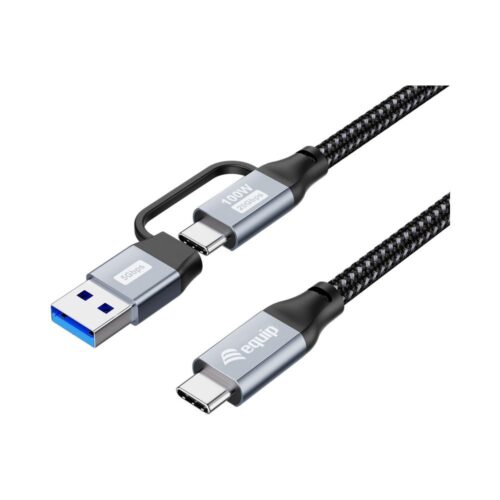 Câble Equip 128432 2-en-1 USB 3.2 Gen 2x2 - 20 Gbits - 100W - USB Type-C vers USB Type-CA - 2,00 m Câble Equip 128432 2-en-1 USB 3.2 Gen 2x2 - 20 Gbit/s - 100W - USB Type-C vers USB Type-C/A - 2,00 m