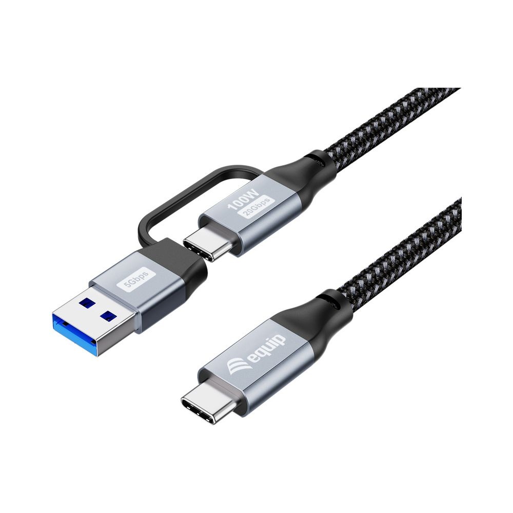 Câble Equip 128432 2-en-1 USB 3.2 Gen 2x2 - 20 Gbit/s - 100W - USB Type-C vers USB Type-C/A - 2,00 m