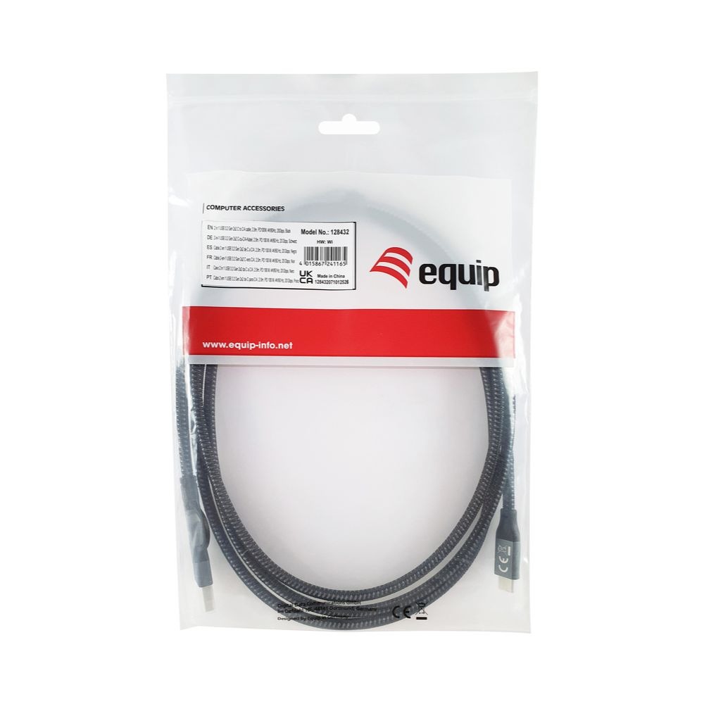 Câble Equip 128432 2-en-1 USB 3.2 Gen 2x2 - 20 Gbit/s - 100W - USB Type-C vers USB Type-C/A - 2,00 m