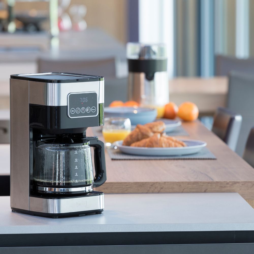 Cafetière Filtre Trebs 1,5L | Programmable 24h | 12 Tasses | Acier Inoxydable & Écran Tactile