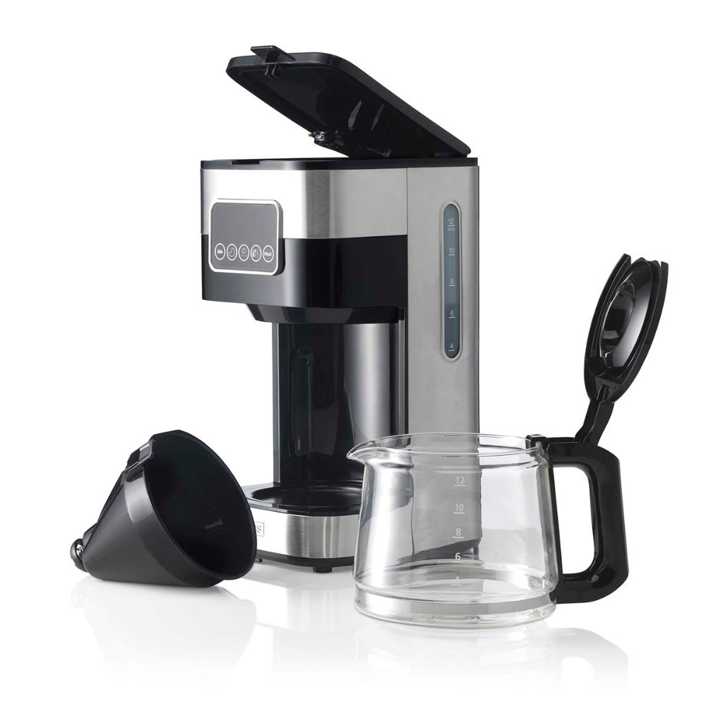 Cafetière Filtre Trebs 1,5L | Programmable 24h | 12 Tasses | Acier Inoxydable & Écran Tactile