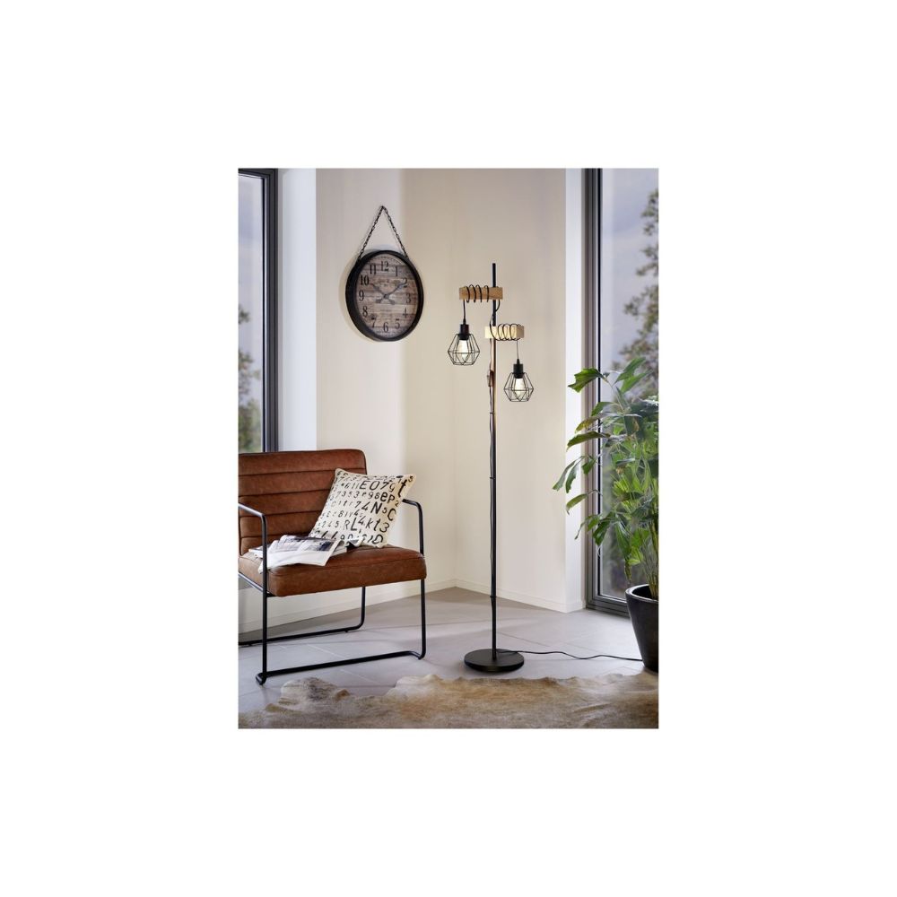 Eglo Lampadaires Salon Townshend 5 Acier Bois Noir | IP20 - Convient pour 2x E27