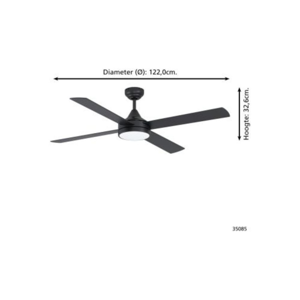 Eglo Plafonnier Ventilateur Trinidad Acier Noir - 19W - 2300lm - CCT (830-840-865) - IP205 Eglo Ventilateur de Plafond Trinidad Acier Noir