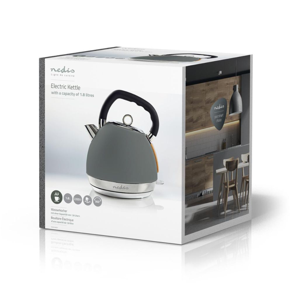 NEDIS Bouilloire électrique 1,8 l - Finition Doux au toucher Gris