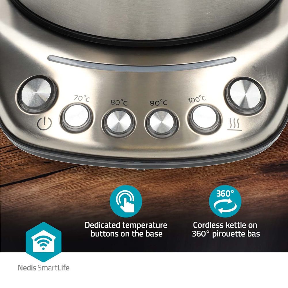 NEDIS SmartLife Bouilloire électrique Wi-Fi 2200 W - 1,7 l Acier Inox