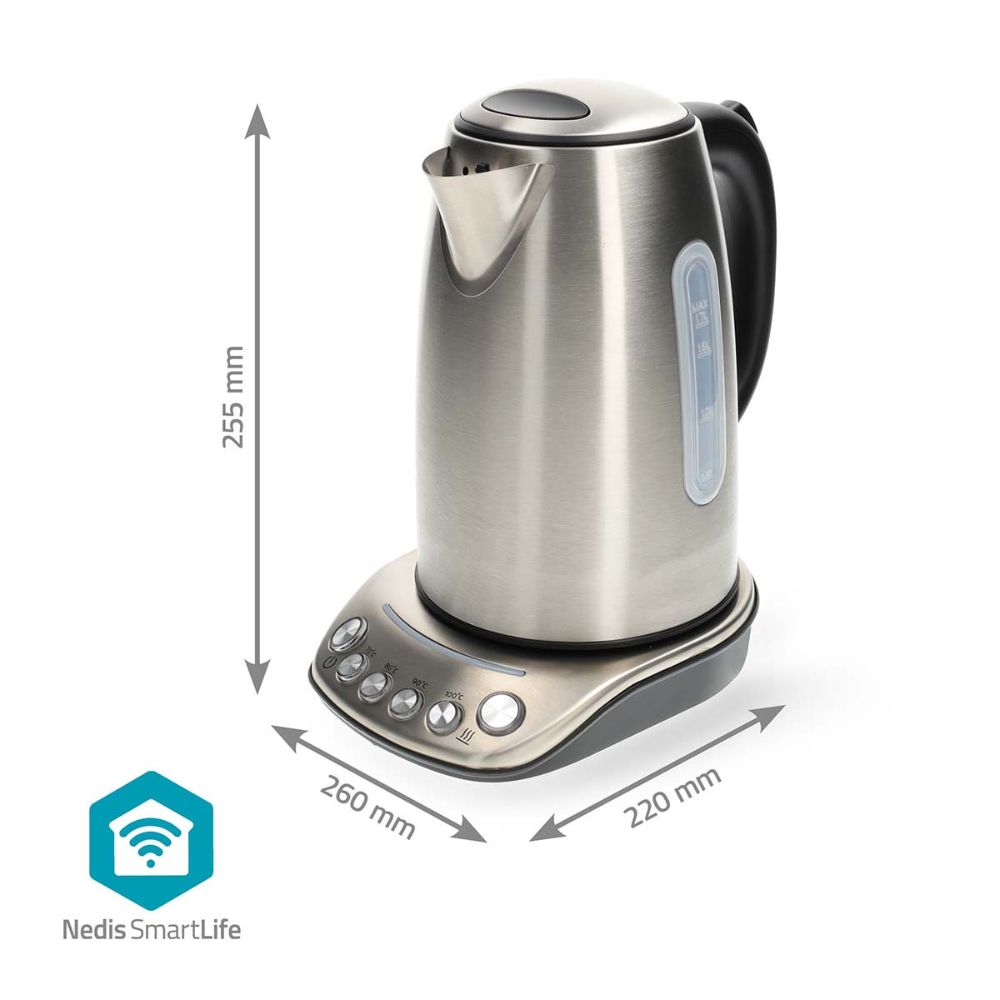 NEDIS SmartLife Bouilloire électrique Wi-Fi 2200 W - 1,7 l Acier Inox