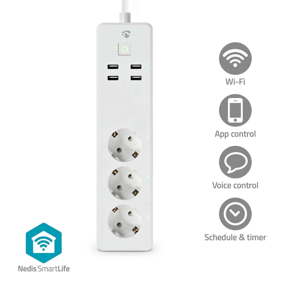 NEDIS SmartLife Multiprise Wi-Fi 3680 W - 3 Prises + 4 USB