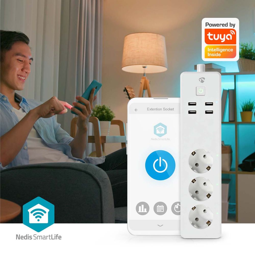 NEDIS SmartLife Multiprise Wi-Fi 3680 W - 3 Prises + 4 USB