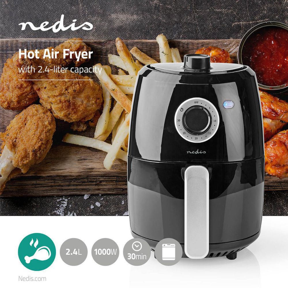 Nedis Air Fryer Capacité 2,4 L Minuteur 30 min Thermostat Réglable Sans PFAS1 Nedis Air Fryer | Capacité 2,4 L | Minuteur 30 min | Thermostat Réglable | Sans PFAS