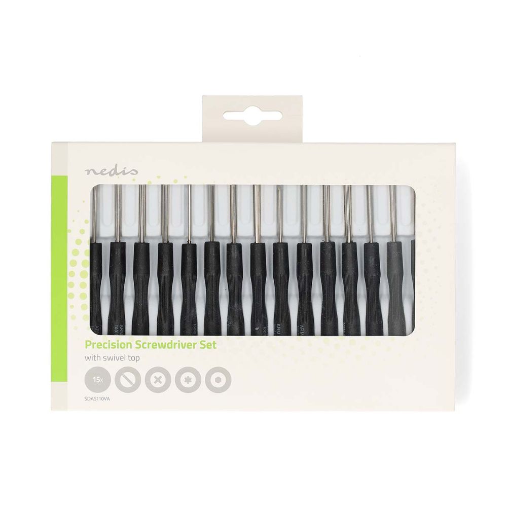 Nedis Kit de Tournevis de Précision | 15 Pièces - PH / Flat / Hex / TX