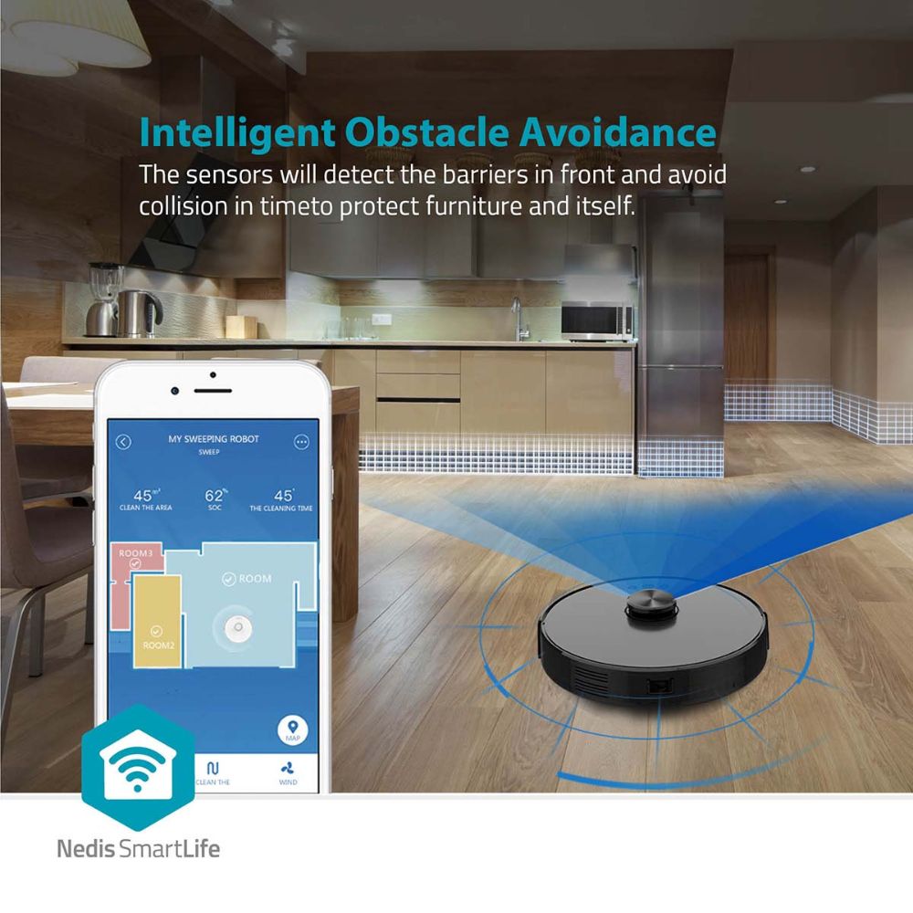 Nedis SmartLife Aspirateur Robot 3-en-1 | Balaye, Aspire et Lave - Navigation LiDAR - WiFi