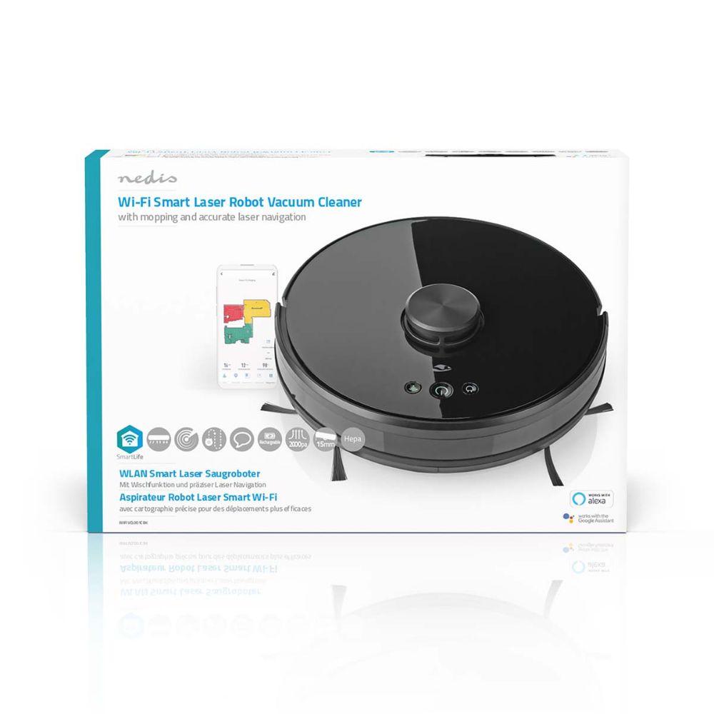 Nedis SmartLife Aspirateur Robot 3-en-1 | Balaye, Aspire et Lave - Navigation LiDAR - WiFi