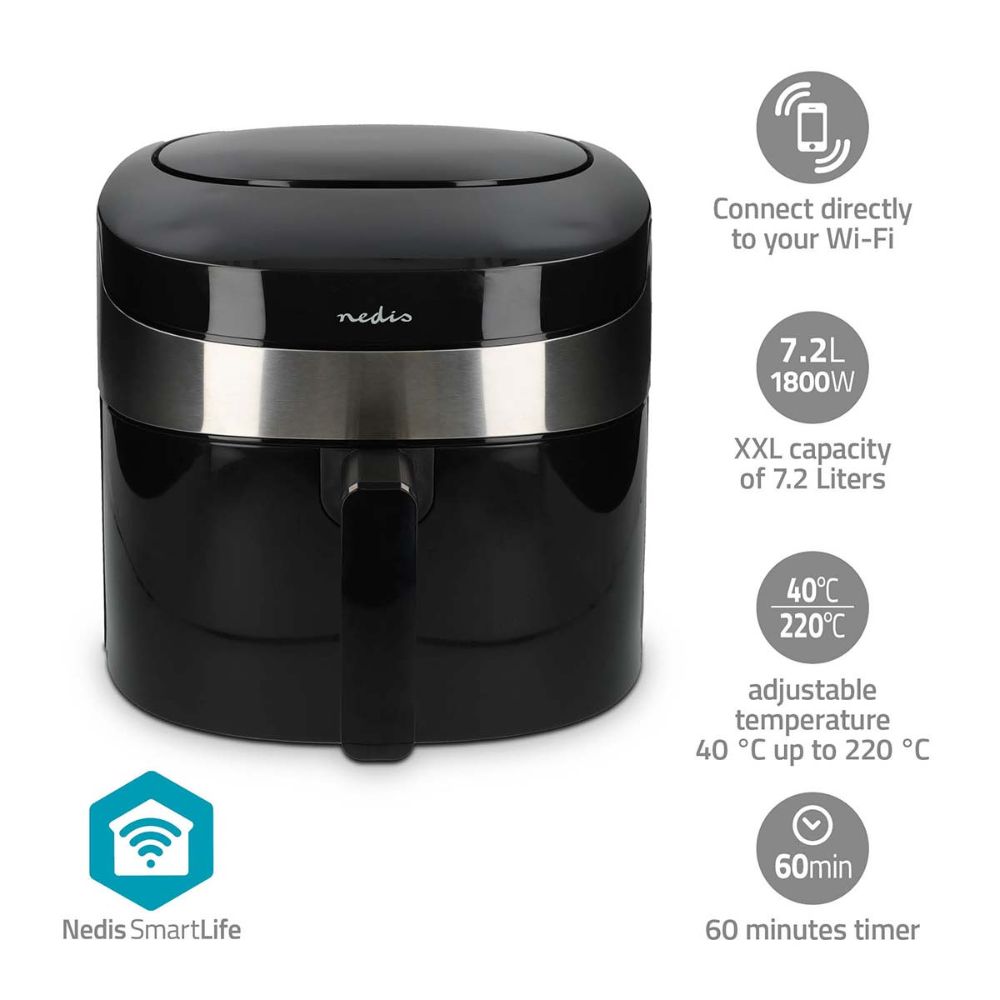 Nedis SmartLife XXL Air Fryer | 7,2 L | 1800W | Wi-Fi & App | 8 Programmes Prédéfinis