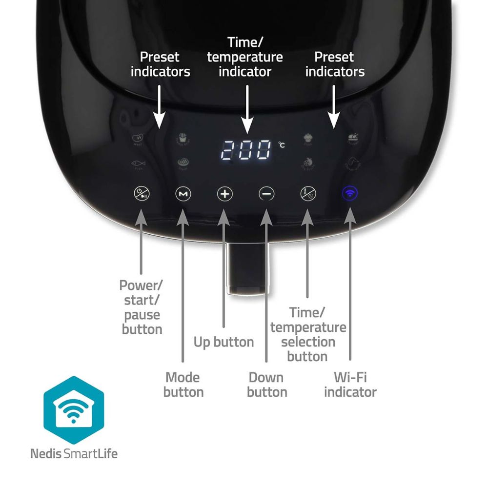 Nedis SmartLife XXL Air Fryer | 7,2 L | 1800W | Wi-Fi & App | 8 Programmes Prédéfinis