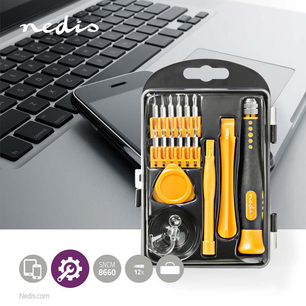 Nedis Trousse à Outils pour PC, Smartphone et Tablette | 17-en-1 - ABS & Métal