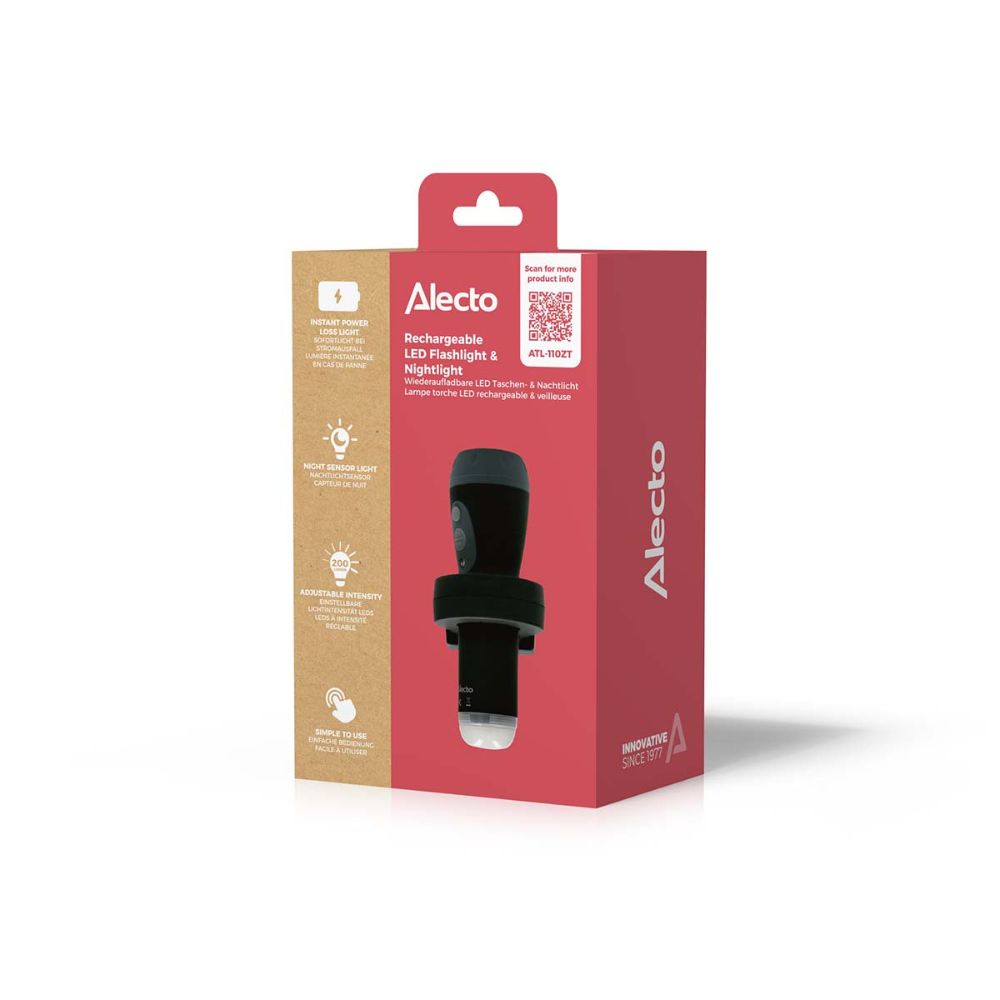 ALECTO Lampe de poche LED rechargeable et veilleuse automatique - Induction - Lumière d'urgence - Noir6 ALECTO Lampe de poche LED rechargeable et veilleuse automatique - Induction - Lumière d'urgence - Noir