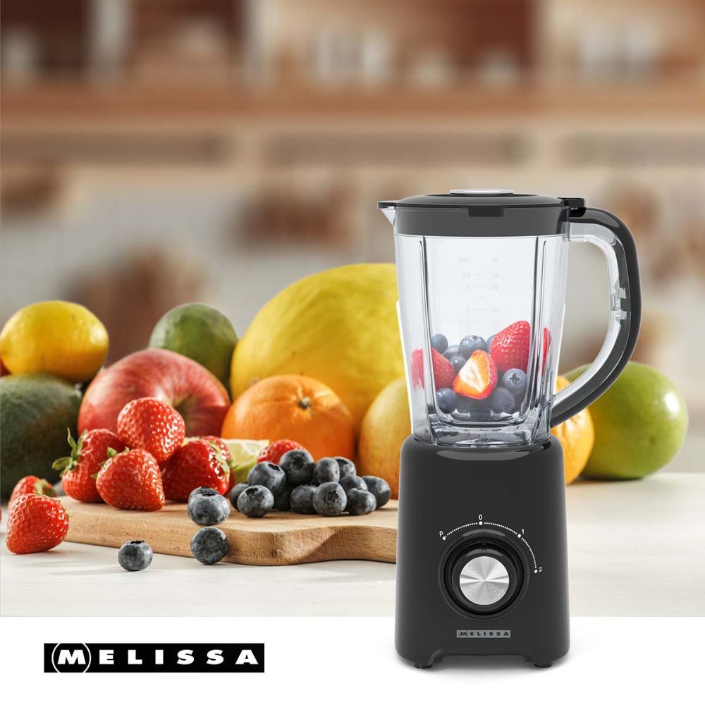 MELISSA Blender mixeur de table - 800 W - 1,5 L - 2 Vitesses + Pulse - 4 Lames en acier inoxydable - Noir1 MELISSA Blender mixeur de table - 800 W - 1,5 L - 2 Vitesses + Pulse - 4 Lames en acier inoxydable - Noir