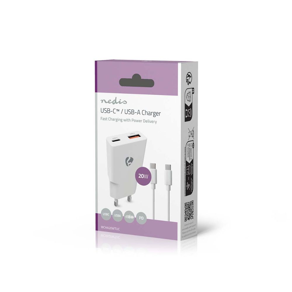 NEDIS Chargeur mural GaN - 20 W - USB-C™ Power Delivery & USB-A Quick Charge™ - Blanc3 NEDIS Chargeur mural GaN - 20 W - USB-C™ Power Delivery & USB-A Quick Charge™ - Blanc