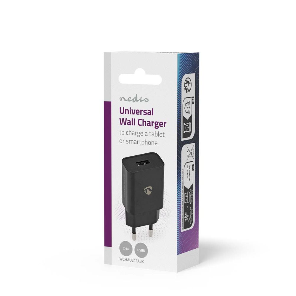 NEDIS Chargeur mural USB-A - 12 W / 2,4 A - Noir