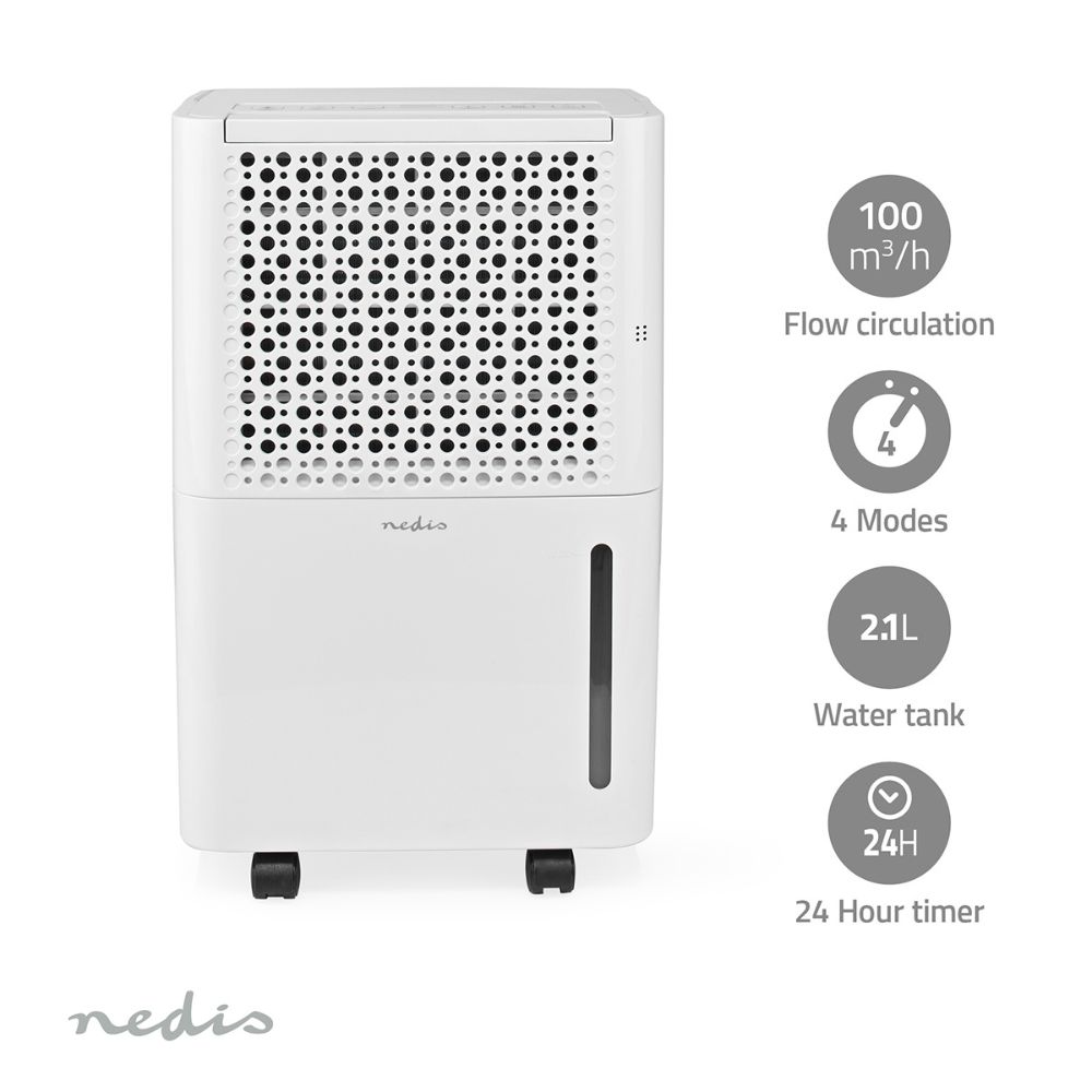 NEDIS Déshumidificateur - 10 L/Jour - Réservoir 2,1 L - Hygrostat réglable - Blanc