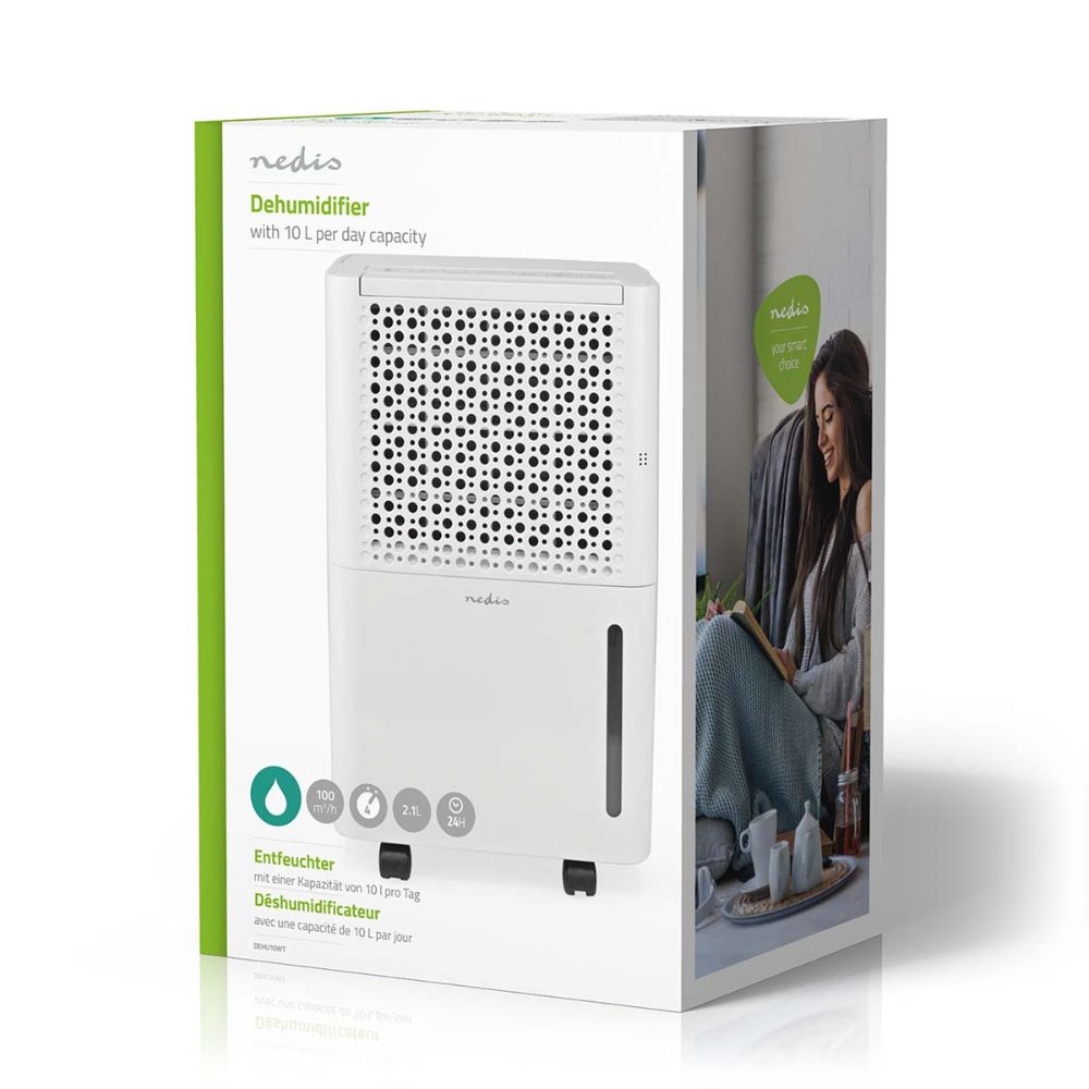 NEDIS Déshumidificateur - 10 L/Jour - Réservoir 2,1 L - Hygrostat réglable - Blanc