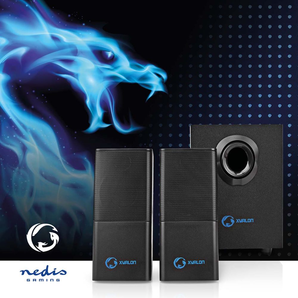 NEDIS Haut-parleur de Jeux 2.1 - 33 W - Caisson de basses & Satellites - Alimenté par USB - Noir