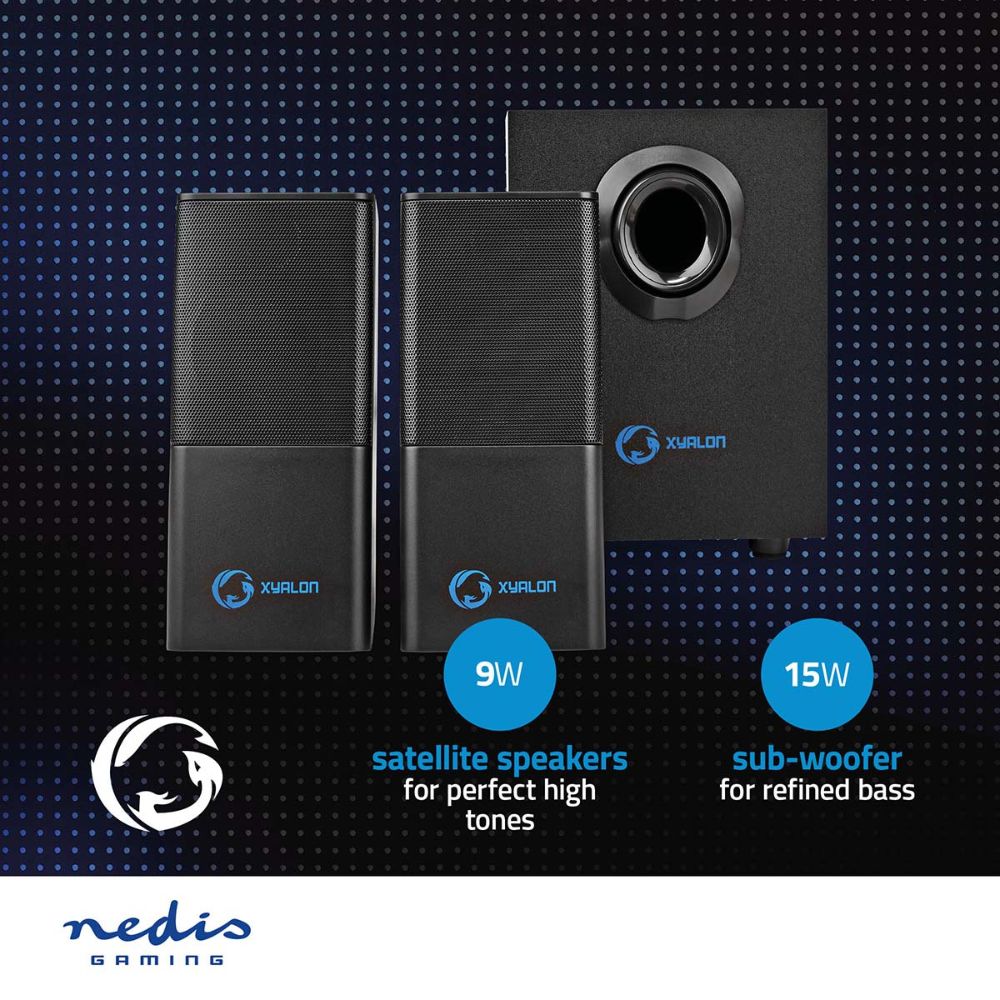 NEDIS Haut-parleur de Jeux 2.1 - 33 W - Caisson de basses & Satellites - Alimenté par USB - Noir