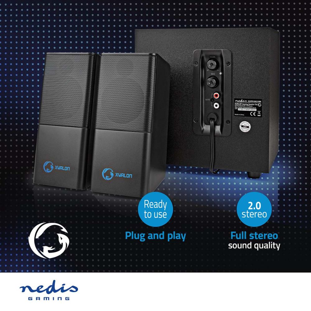 NEDIS Haut-parleur de Jeux 2.1 - 33 W - Caisson de basses & Satellites - Alimenté par USB - Noir