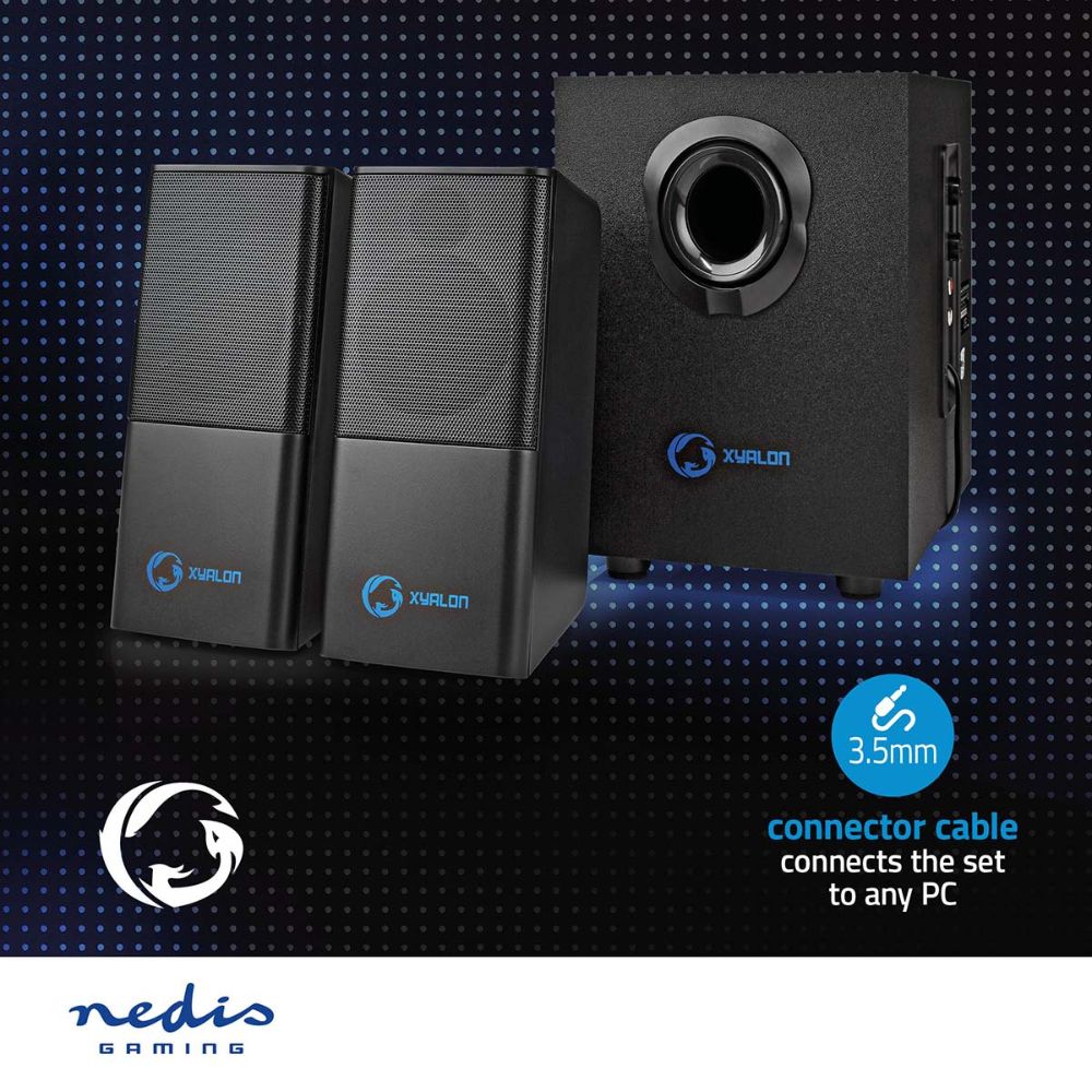 NEDIS Haut-parleur de Jeux 2.1 - 33 W - Caisson de basses & Satellites - Alimenté par USB - Noir