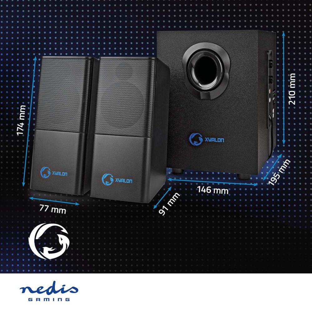 NEDIS Haut-parleur de Jeux 2.1 - 33 W - Caisson de basses & Satellites - Alimenté par USB - Noir
