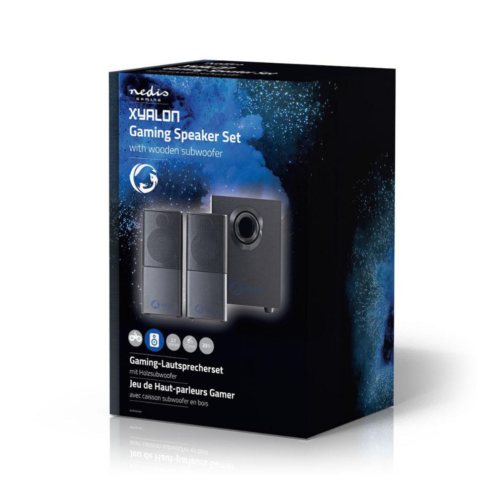 NEDIS Haut-parleur de Jeux 2.1 - 33 W - Caisson de basses & Satellites - Alimenté par USB - Noir
