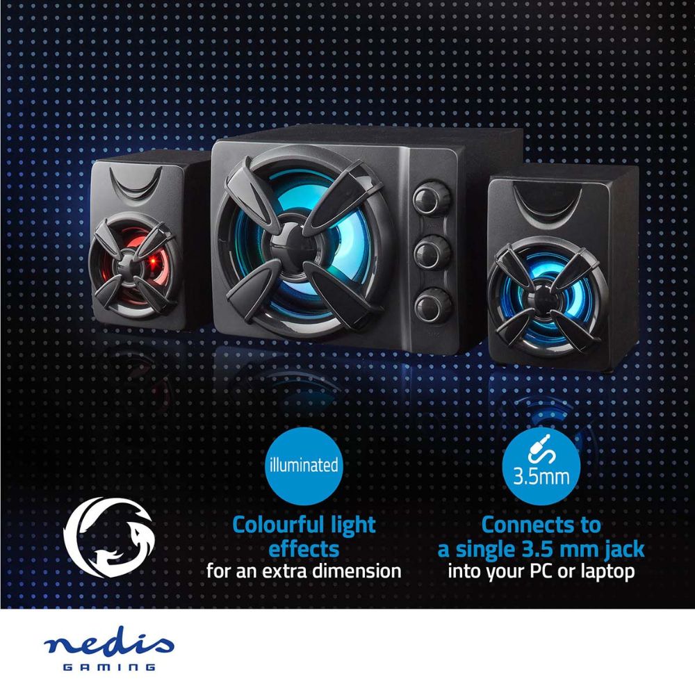 NEDIS Haut-parleur de Jeux 2.1 - 33 W - Éclairage LED Multicolore - Alimenté par USB - Noir