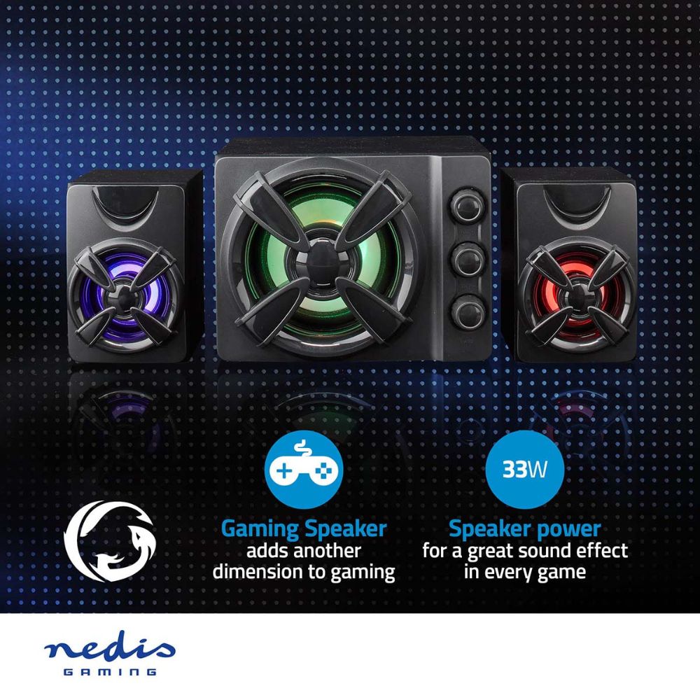 NEDIS Haut-parleur de Jeux 2.1 - 33 W - Éclairage LED Multicolore - Alimenté par USB - Noir