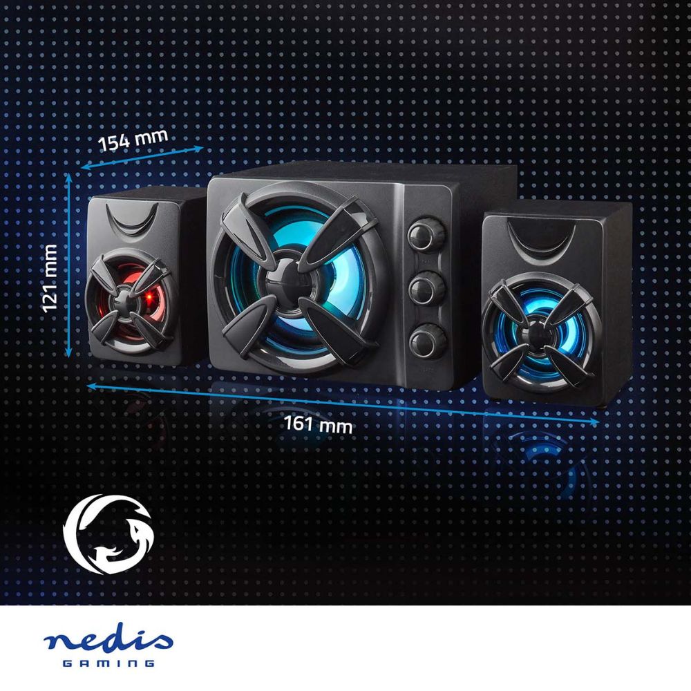 NEDIS Haut-parleur de Jeux 2.1 - 33 W - Éclairage LED Multicolore - Alimenté par USB - Noir