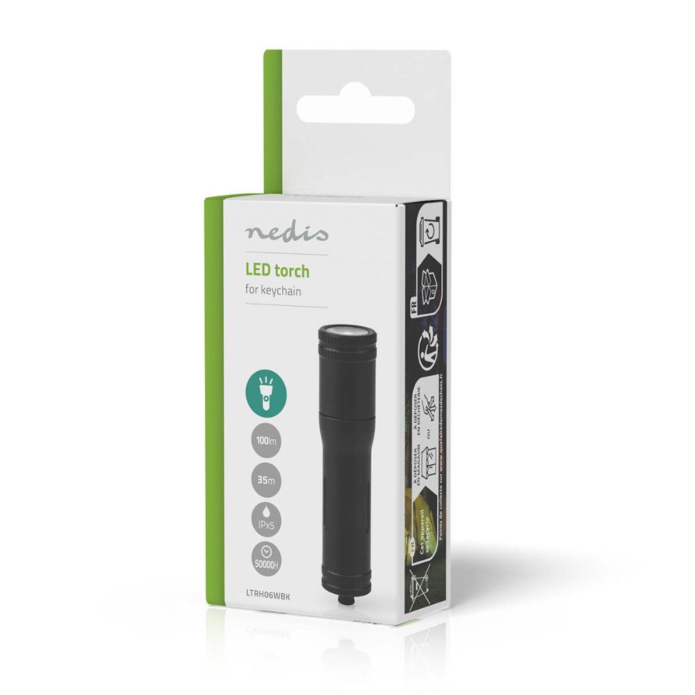 NEDIS Lampe torche de poche LED / Porte-clés - 3 W / 100 lm - Aluminium anodisé - IPX4 - Noir