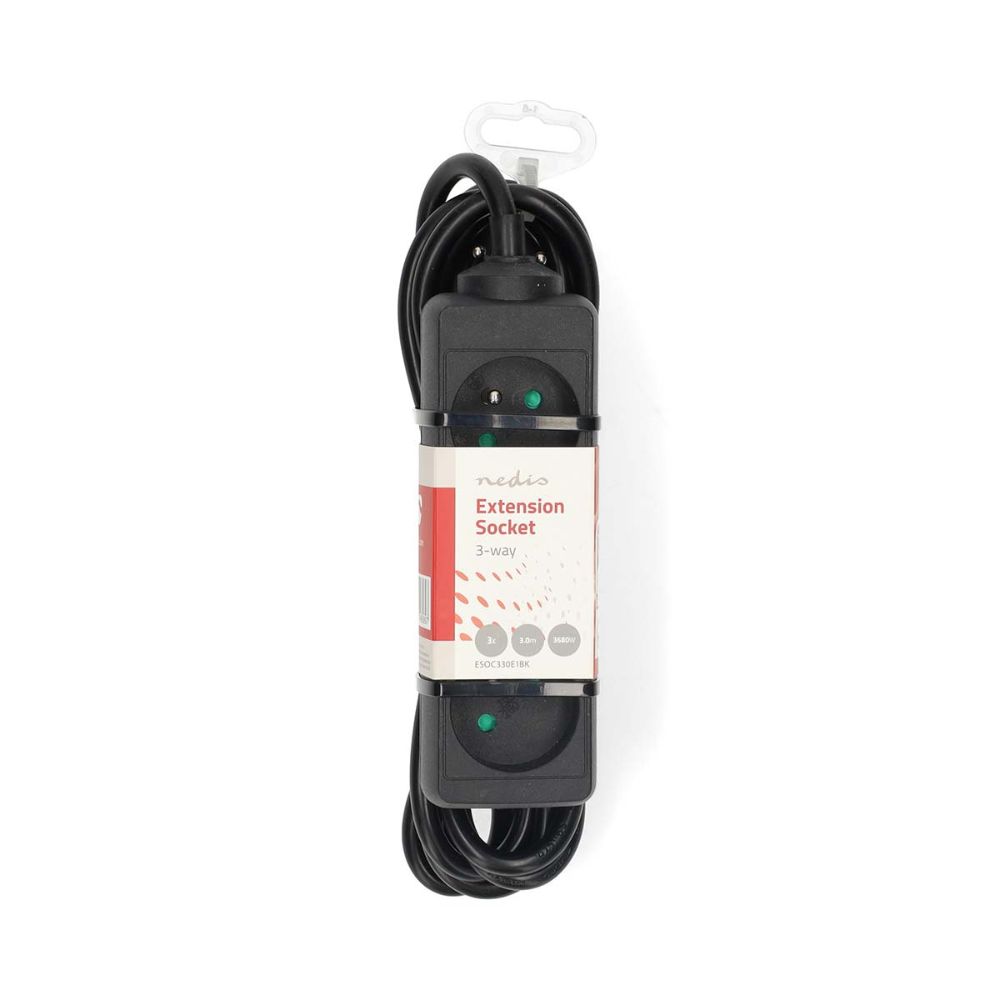 NEDIS Prise d'extension 3 voies 3680 W - Câble 3,00 m Noir