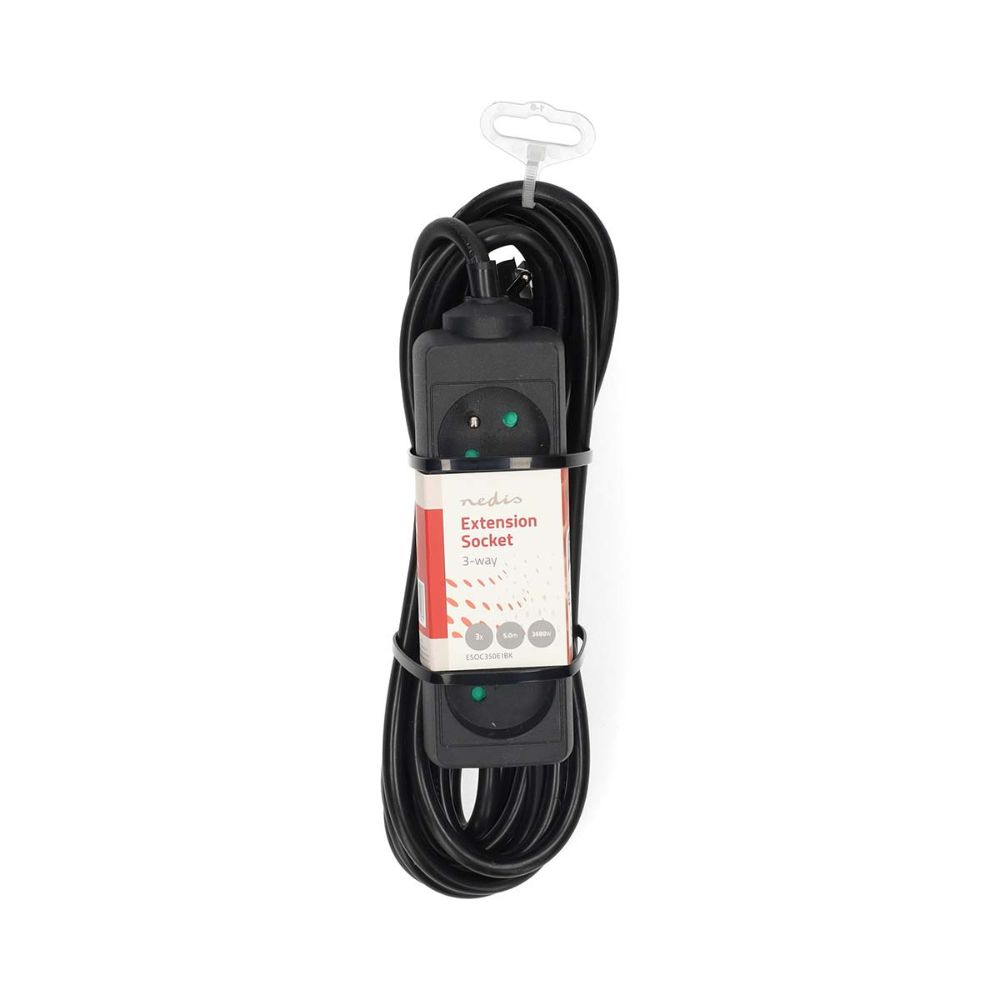 NEDIS Prise d'extension 3 voies 3680 W - Câble 5,00 m Noir