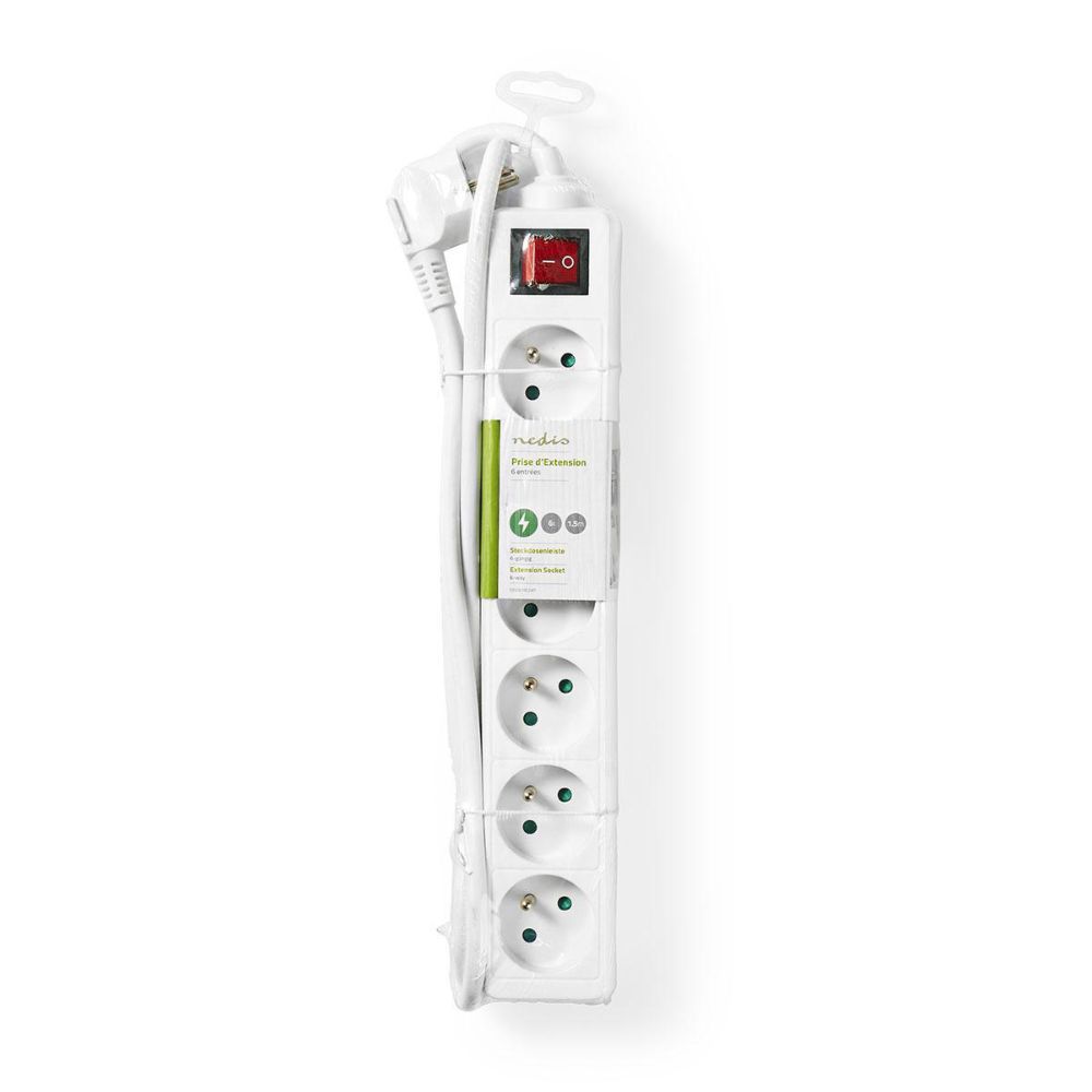 NEDIS Prise d'extension 6 voies 3680 W - Câble 1,50 m Blanc2 NEDIS Prise d'extension 6 voies 3680 W - Câble 1,50 m Blanc