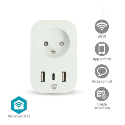 NEDIS Prise intelligente SmartLife Wi-Fi - 3680 W - 1x USB-C™ & 2x USB-A - Blanc NEDIS Prise intelligente SmartLife Wi-Fi - 3680 W - 1x USB-C™ & 2x USB-A - Blanc